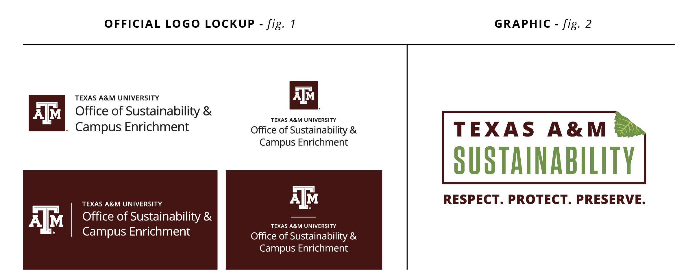 Figure 1 shows the approved Office of Sustainability logo lockups. Figure 2 shows the Sustainability Graphic.